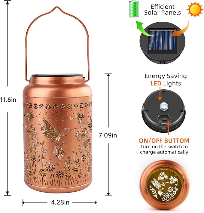 Hummingbird Solar Lanterns Outdoor Waterproof Hanging Hummingbird Solar Lights Metal Decorative LED Lantern Outside Decor for GardenYardPatioLawn Gifts for Women Mom Men Grandma 2Pack