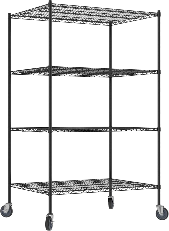 Commercial NSF Listed Black Epoxy Mobile Wire Shelving Kit 36 x 48 x 80 with 4 Shelves Perfect for Warehouse Walk-in Refrigerator Freezer Grocery Store Restaurant Dishroom