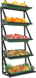 5 Tier Retail Display Rack Market ShelfFruit Vegetable High Capacity Storage Basket StandMarket Retail Display for Kitchen Office Store Supremarket (Black Basket)