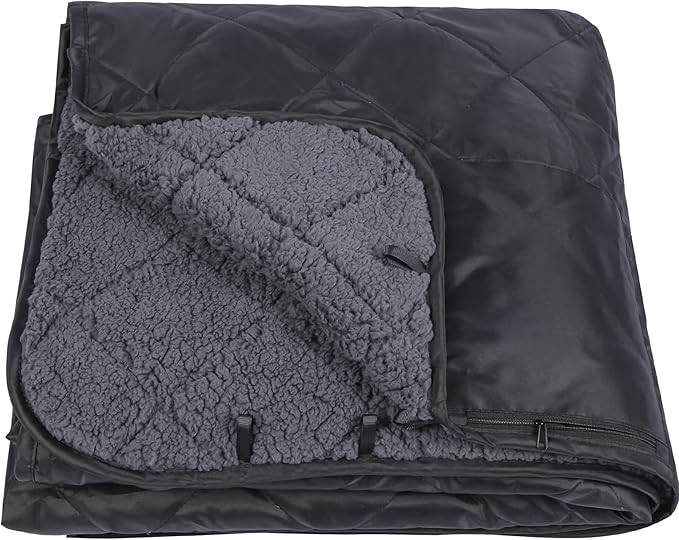 REDCAMP 79x79 Large Warm Camping Blanket Waterproof &amp Windproof with Fleece Lining Outdoor Blanket for Cold Weather Stadium Picnic Travel Machine Washable Black
