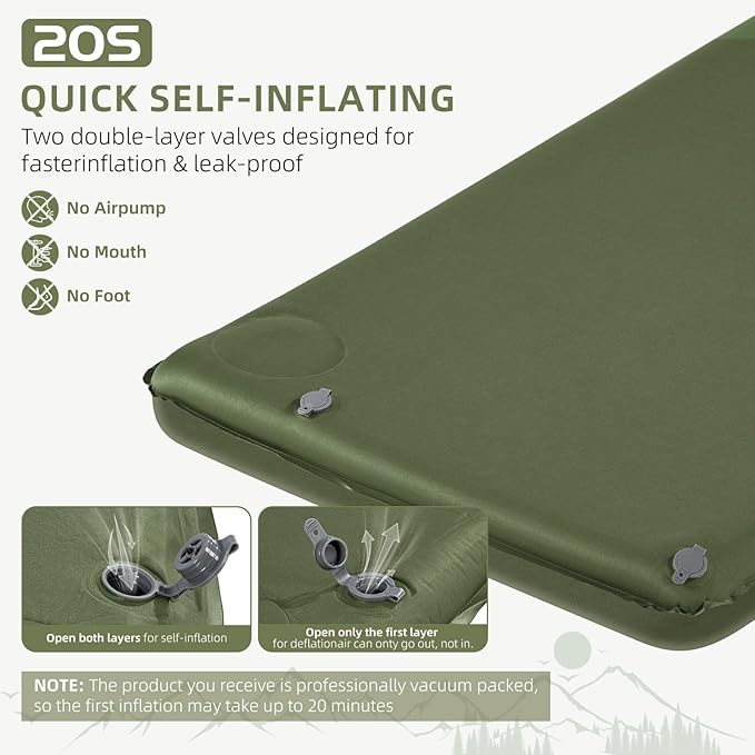 Memory Sleeping Pad 3.1 Ultra-Thick Foam Sleeping Mats for Camping Easy Inflate&ampDeflate9.5 R-Value Insulated Camping Mattress Pad with Pillow for Car Travel Tent