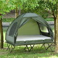 2 Person Foldable Camping Cot with Tent Bedspread and Thick Air Mattress 4-in-1 Elevated Camping Bed Tent for Outdoor Hiking Picnic Travel