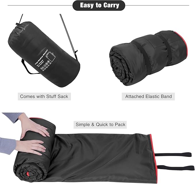 REDCAMP Large Waterproof Stadium Blanket for Cold Weather Soft Warm Fleece Camping Blanket Windproof for Outdoor Sports Blue/Red (Outer Black/Inner Black)