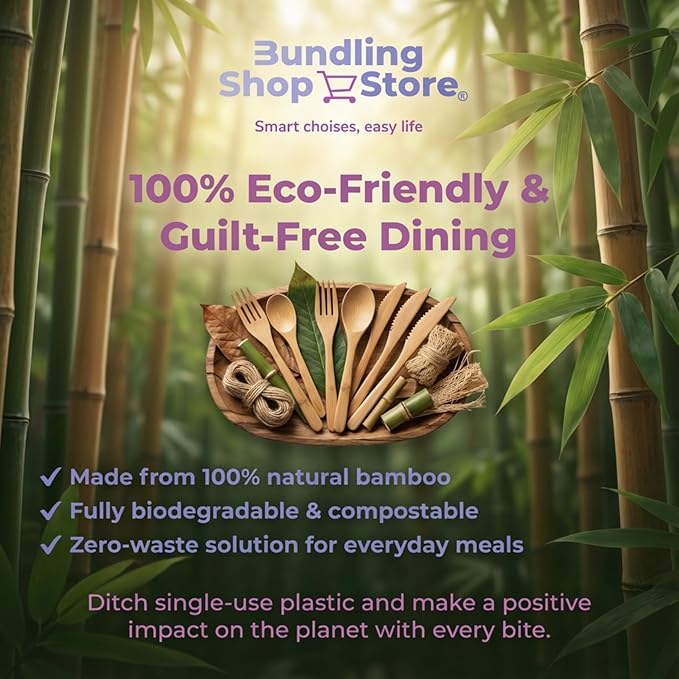 Reusable Bamboo Utensil Set 90 – Eco-Friendly Portable Wooden Cutlery for Travel Camping Office Lunches &amp Picnics – Lightweight Durable &amp Dishwasher Safe