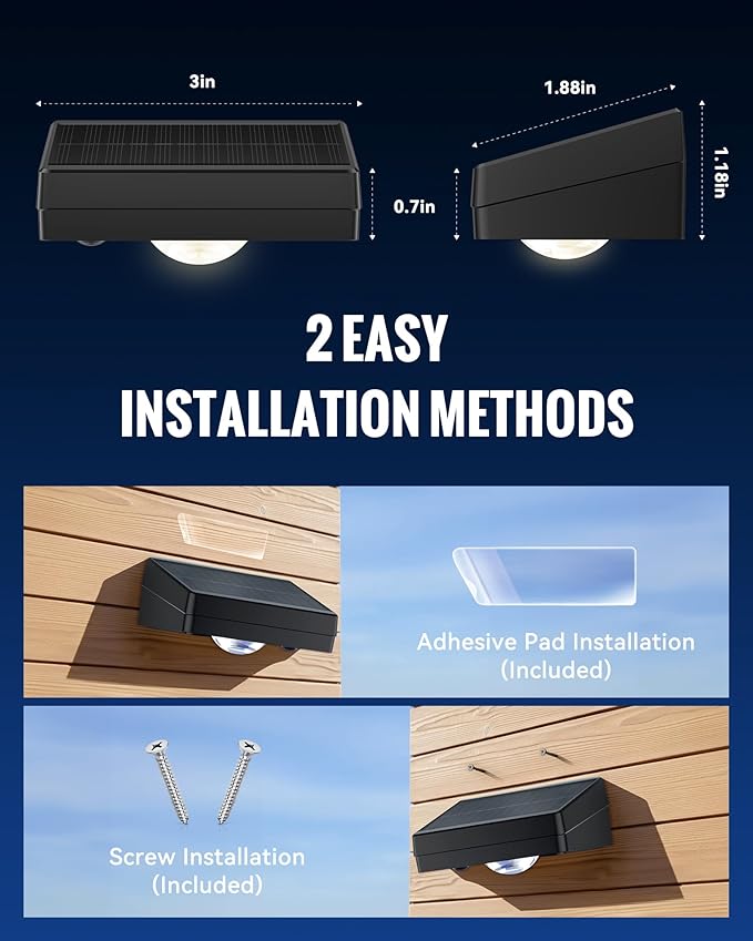 Solar Fence Lights Outdoor Waterproof Fence Light Solar Powered with 3 Modes for Outside Deck Step Yard Stairs Balcony Patio Railing (3000K/4500K/6500K 12 Pack)