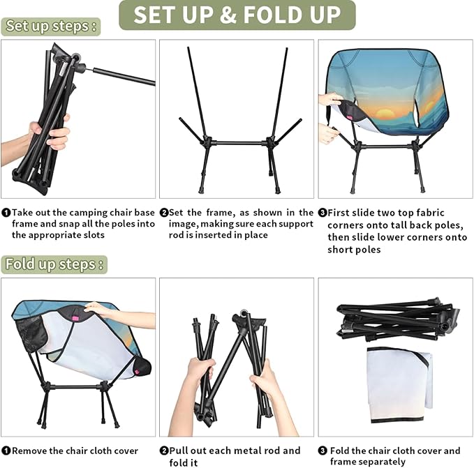 Honeybaby Folding Camping Chair Mountain Cactus Sun Camping Chairs Lightweight Portable Chair Outdoor Foldable Chairs for Camping Travel Picnic Beach Hiking