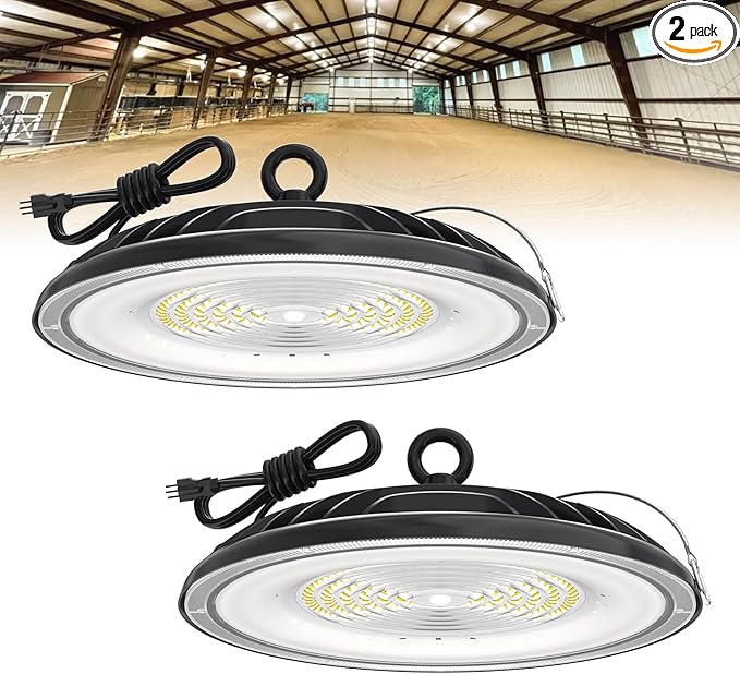 HYPERLITE UFO LED High Bay Light: 230W 30000LM High Bay LED Shop Lights with 6ft Plug - 5000K IP65 LED Warehouse Lights for Workshop Stadium Garage Lighting 2-Pack