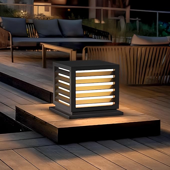 Outdoor Post Cap Lights 15.7 × 13.4 Modern Luxury Post Lantern Matte Black IP65 Waterproof Stainless Steel Exterior Column Light for GardensYardsBalconiesPassages or Entrancesetc