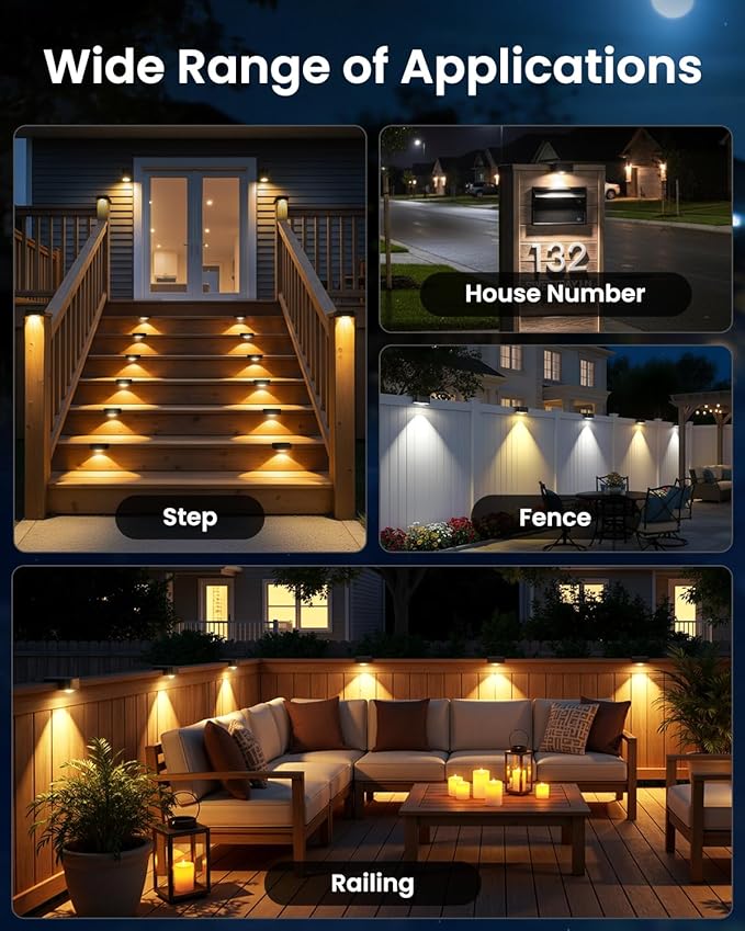 Solar Deck Lights Outdoor 8 Packs 3000/4000/6000K 3 Modes Solar Fence Lights outdoor Waterproof Solar Step Lights for outsidefor Deck Stair Step Fence Wall Patio Yard Pool and Pathway
