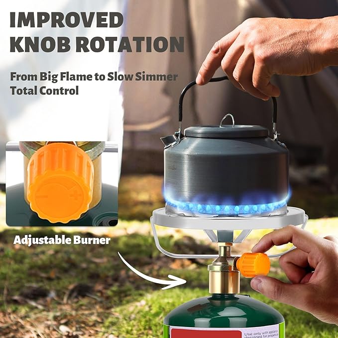 Propane Camping Stove Portable Backpacking Stove with Adjustable Burner Stable Camp Gas Stove for Outdoor Cooking Single Burner Propane Stove for Hiking Tailgating Grilling (Fuel not Included)