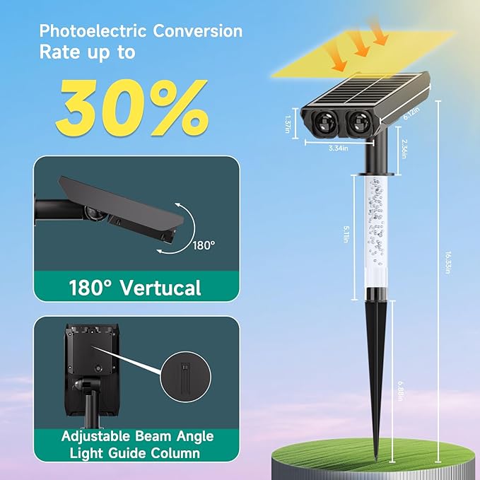 RGB Solar Spot Lights : 2 IN 1 Solar Lights Outdoor with 8 Lighting Modes &amp PC Light Guide Column for Tree Garden Yard Pathway | RGB Color Changing Landscape Lights | IP65 Waterproof | 4 Pack