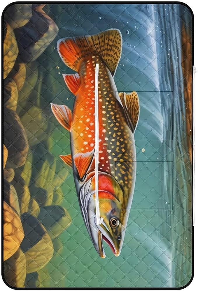 Brook Trout Fly Fishing_79629943 Print Zipper Style Picnic Mat Waterproof &amp Heat-Insulating Foldable Into A Shopping Bag