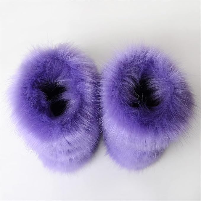 Womens Furry Faux Fur Booties Winter Warm Snow Ankle Boots Fuzzy Fluffy Furry Mid Calf Boots Outdoor Comfy Flat Shoes