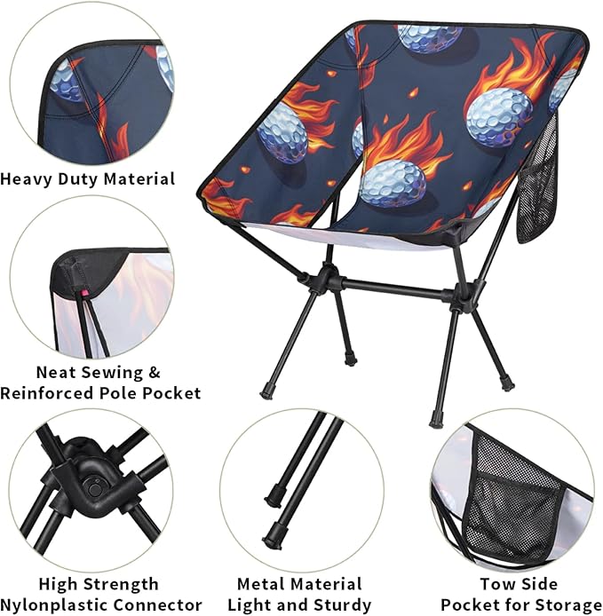 Honeybaby Folding Camping Chair Fire Golf Ball Camping Chairs Lightweight Portable Chair Outdoor Foldable Chairs for Camping Travel Picnic Beach Hiking