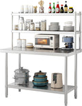 2-Tier Stainless Steel Work Table with Overshelves 47.2 W x 23.6 D x 31.5 H Heavy Duty Commercial Kitchen Prep Table for Restaurant Home Garage Warehouse