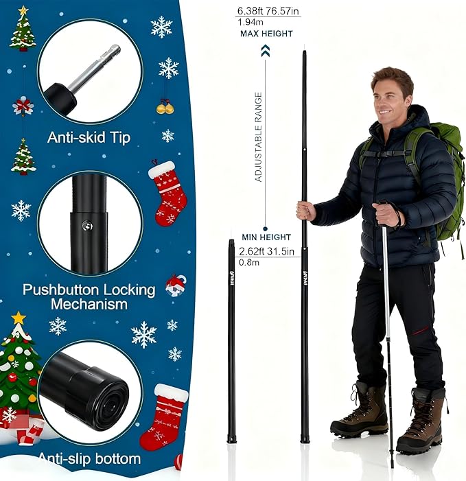 GEEWAY 2 Pcs 6.38FT Tarp Poles for Camping Heavy Duty Telescoping Tent Pole Aluminum Adjustable Tent Poles for Outdoor Activity Wilderness Adventure and RV Travel (Black)