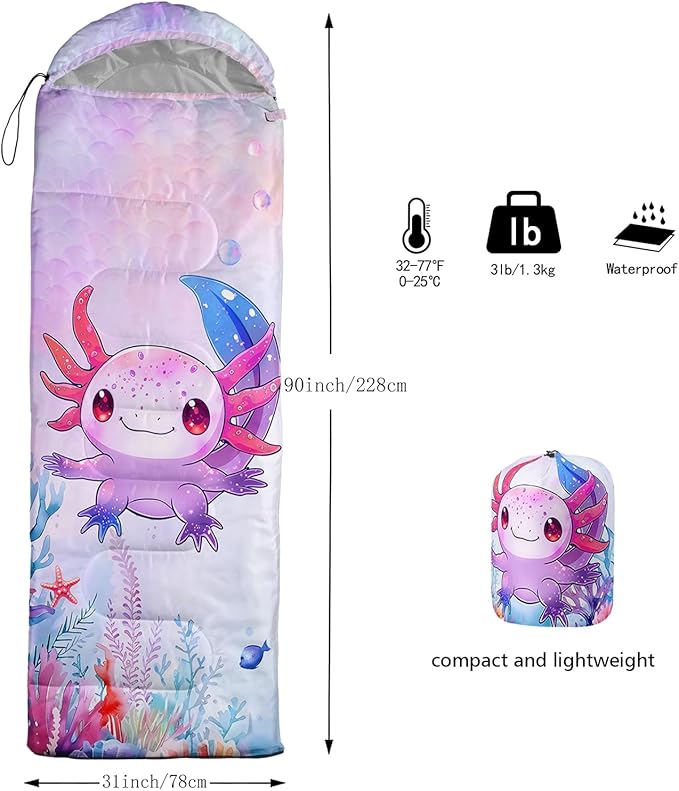 Sea Turtle Sleeping Bag for Kids Boys GirlsOcean Themed Camping GearWaterproof Compact Sleeping Bag for Camping Backpacking Outdoor Hiking.