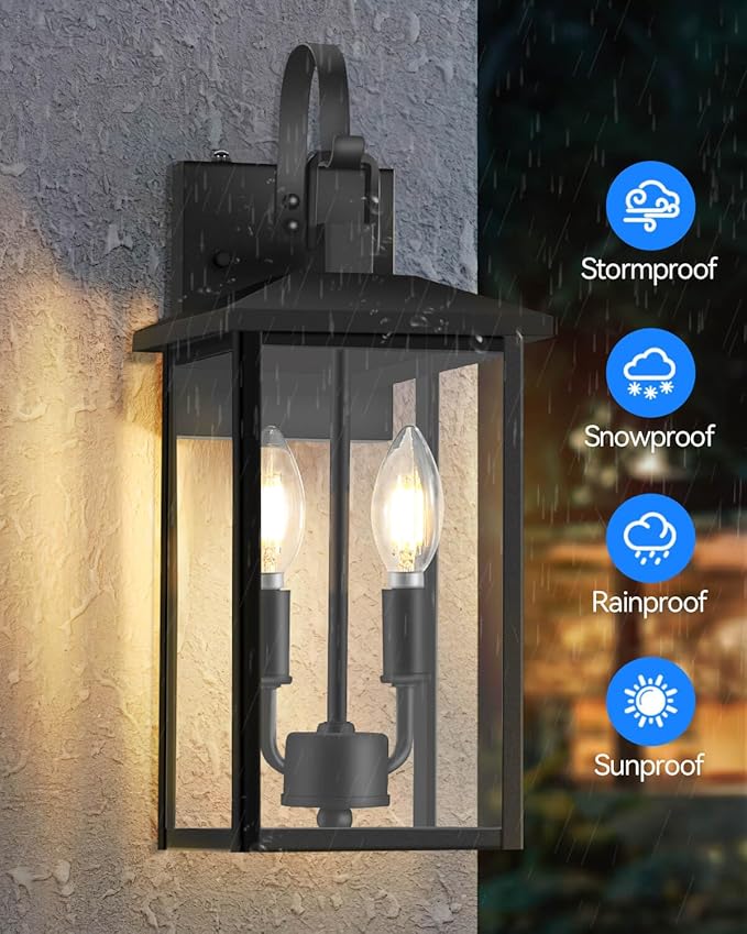 SHIMR Dusk to Dawn Outdoor Lighting Large Exterior Light Fixture Wall Mount Waterproof Outdoor Wall Light Outside Lights for House Porch Garage Patio