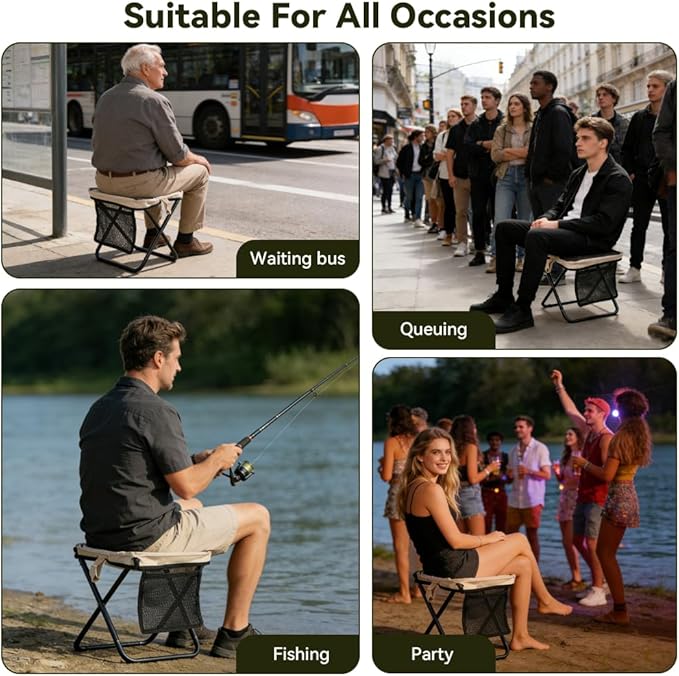 2 Pack Portable Folding Stools Collapsible Backpack Stool with 3 Storage Pouches Camping Chair Outdoor Seats Foot Rest Ultralight for Hiking Fishing Camping Festivals Large 13x10.62x12.2