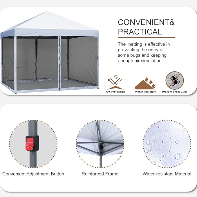 MASTERCANOPY Pop-Up Setup Outdoor Canopy with Netting Screen Walls (8x8 White)