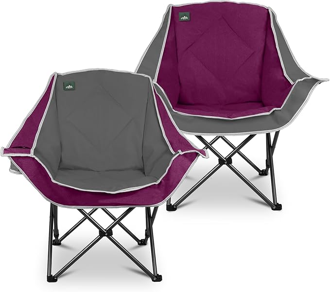 Northroad Oversized Foldable Camping Chair Outdoor Padded Lawn Chair w/Cup HolderCarry Bag for Beach Hiking and PicnicsHeavy-Duty 300-lbs Capacity Purple