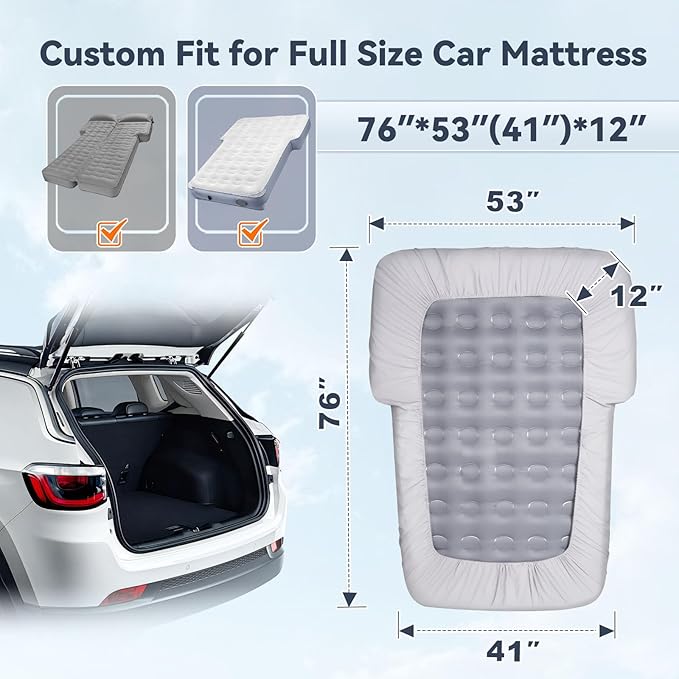 Full Sheets for Car Bed Air Mattress Car Air Mattress Sheets for Car SUV Mattress Dirt Resistant Ultra Soft TPU Waterproof (Grey)