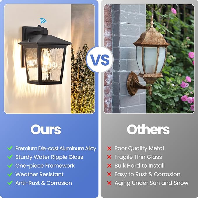 Dusk to Dawn Outdoor Wall Lantern Exterior Wall Sconce Light Fixture with E26 Base Black Waterproof Wall Mount Light Outdoor Lantern for Porch