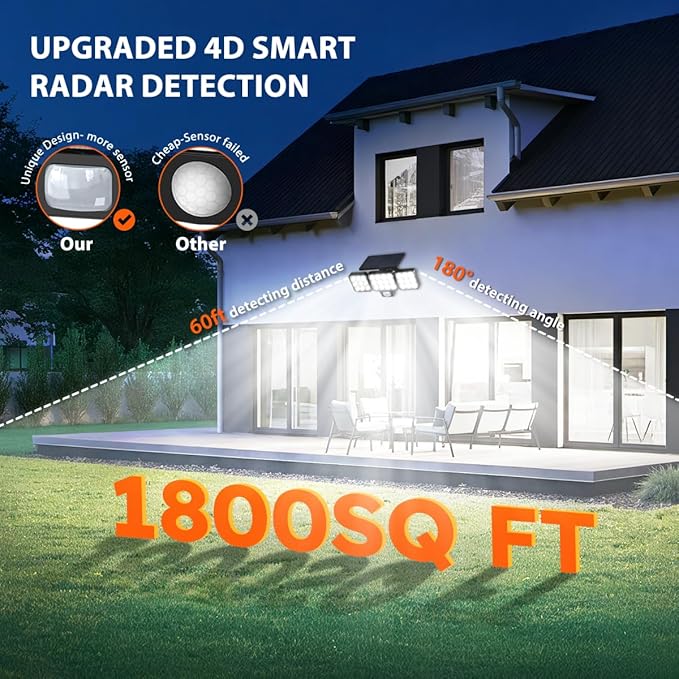 Solar Flood Light Outdoor 4 Pack 3500LM Super Bright Motion Sensor Outdoor Lights Solar Lights Outdoors Waterproof Upgrade Glass Panel 270° Wide Angle LED Security Spot Light for Outside Yard