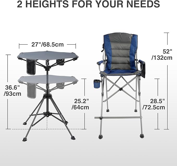 Extra Tall Folding Chairs &amp Adjustable Height Folding Table Set Portable Outdoor Bar Table &amp Foldable Director Chairs with High Back and Storage Bag for BackyardBeachTravel