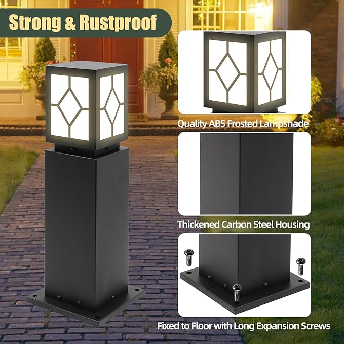 Landscape Path Lights 24 IP65 Waterproof Bollard Lights Heavy Duty Steel Stable Widened Base E27 Lamp Holder Modern Outdoor Path Lights Bollard for Lawn Patio Courtyard Driveway Lozenge 1pack