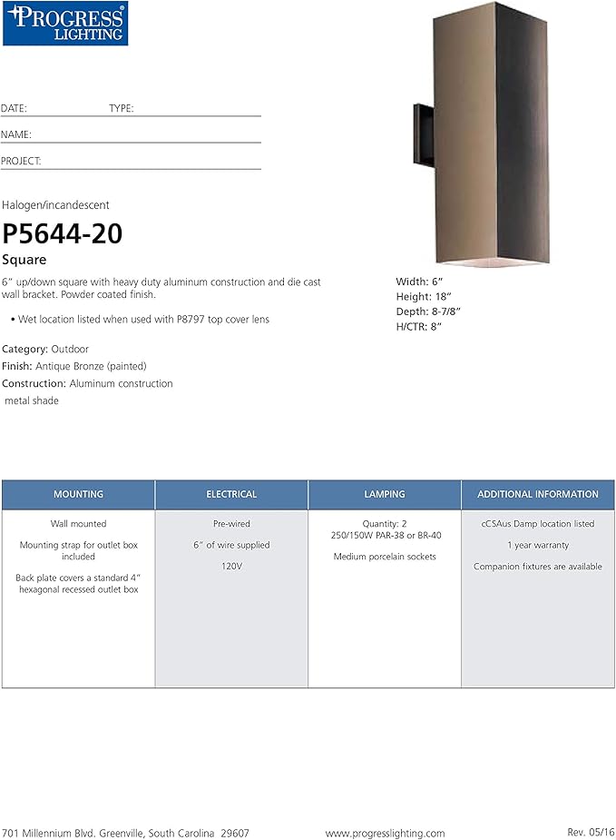 Square Collection 6 Aluminum Outdoor Up/Down Wall Lantern Light Antique Bronze