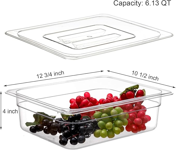 Bekith 2 Pack Clear Polycarbonate Food Pans with Lids Half Size 4 Inch Deep Stackable Plastic Food Pans for Commercial Kitchen Restaurant Food Prep Freezer-Safe