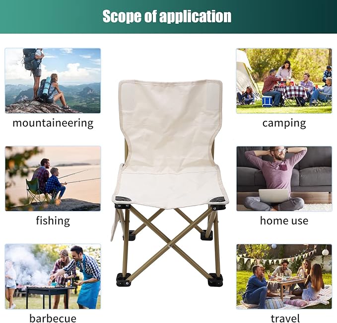 Diydeg Portable Camping Chair Folding Design Stainless Steel Frame Oxford Cloth Cushion Anti Slip Chair Feet Ideal for Outdoor Activities