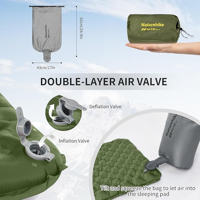 Naturehike Insulated Inflatable Sleeping Pad 27oz 4.6R Ultralight Backpacking Sleeping Pad XL NKTR™ AIR Lightweight Sleeping Mat for Camping Hiking