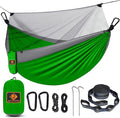 Camping Hammock with NetPortable Lightweight Double Hammocks with Tree Straps and Solid D-Shape CarabinersParachute Nylon Hammock for Backpacking Beach Backyard Patio Hiking Green&ampGrey