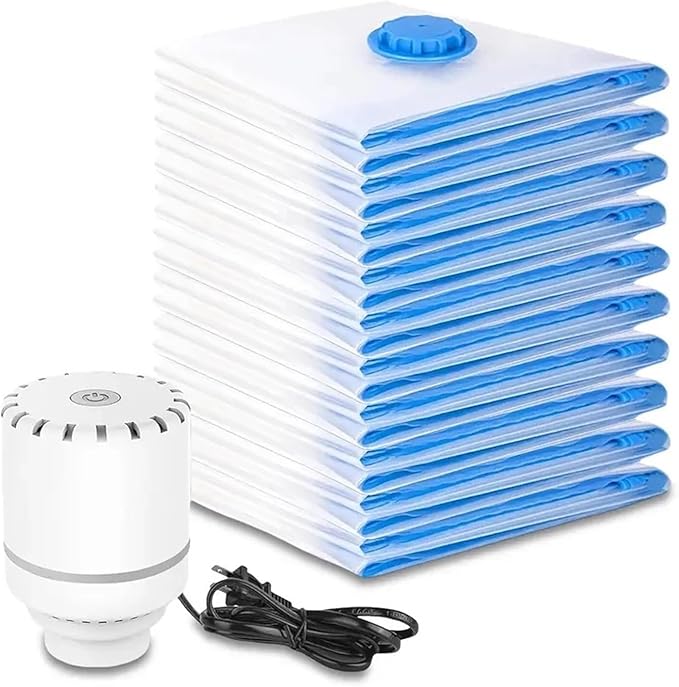 8Pcs Extra Large Vacuum Storage Bags Set w/Electric Pump for airtight Compression. Dust-Free Space-Saving for Clothes Bedding