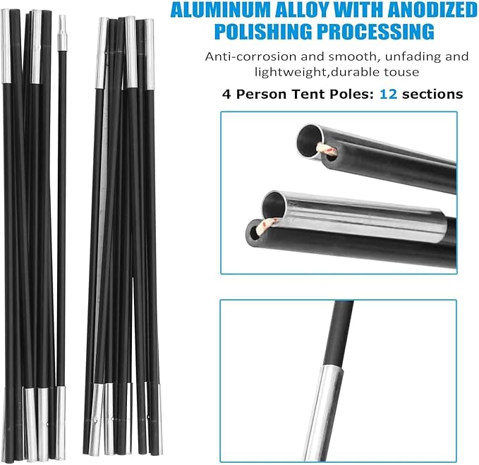 COMMOUDS Beach Tent Poles for 4 Person Beach Tent Replacement Poles 2 Packs Fiberglass Tent Rod Lightweight Tent Pole Repair Kit
