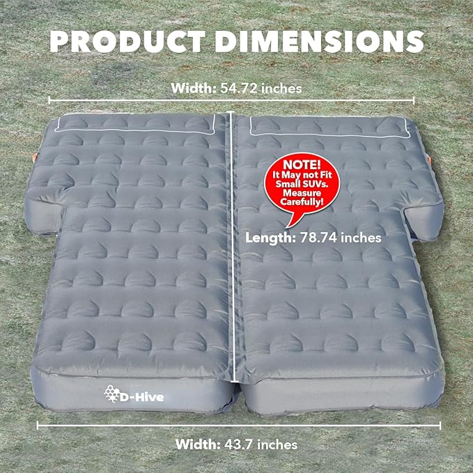 D-Hive Unbeatable Durability SUV Air Mattress for Car Camping Durable Extra Thick 300D Oxford Fabric Quick Easy Set-Up w/Electric Pump Car Bed Mattress Mattress for SUV Air Mattress
