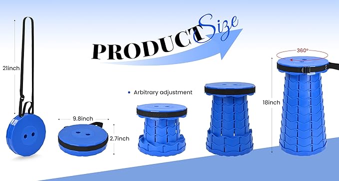 2 Pack Upgraded Collapsible Stools Folding Stool with CushionRetractable Folding Stool Max Load Capacity 400lbs Portable Telescoping Stools for Camping Hiking Outdoor BBQ Fishing-Dark Blue