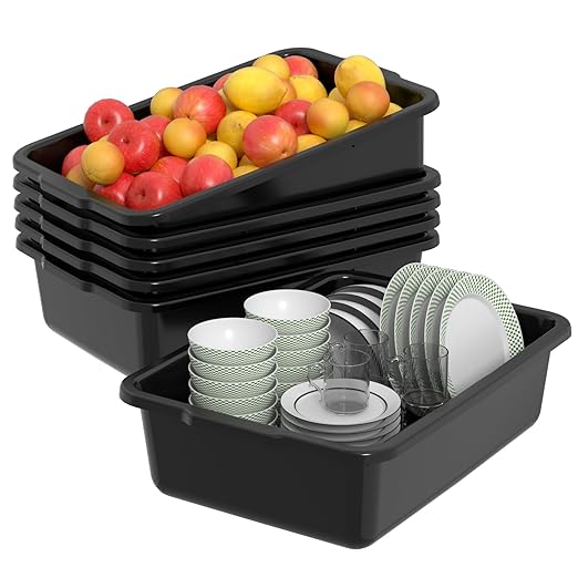 6 Packs 24 L Plastic Commercial Bus Tub Food Service Bus Tub Black
