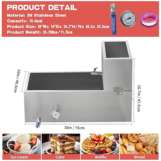 Maple Syrup Evaporator Pan 304 Stainless Steel Maple Syrup Evaporator with Valve and Thermometer 19.5 Gal Feed Pan for Boiling Maple Syrup for Home and Outdoor Use 30 x 16 x 18.7 Inch