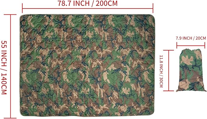 LOOGU Camo Blanket Waterproof Insulation Poncho Liner for Outdoor Camping Hiking Hunting Survival Backpacking Picnicking