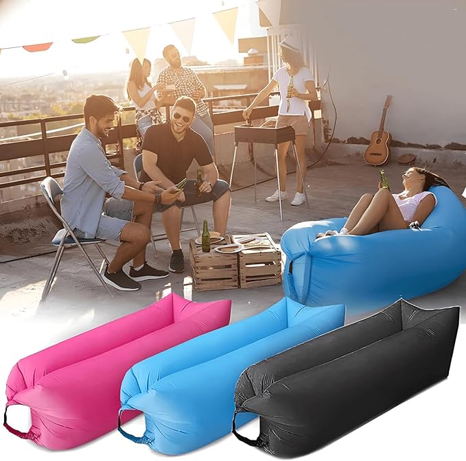 Inflatable Lounger Air Sofa Hammock Inflatable Couch for Camping Portable Waterproof Anti-Air Leaking Pouch Couch Air Chair for Outdoor Beach Hiking Picnics Music Festivals (Pink)