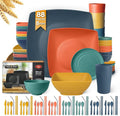 Teivio 88-Piece Kitchen Plastic Wheat Straw Square Dinnerware Sets for 8 Dinner/Salad/Tidbit Plates Fruit/Snack Bowls Cups Flatware Dishwasher Safe Unbreakable Outdoor RV Dishes Fall Multicolor