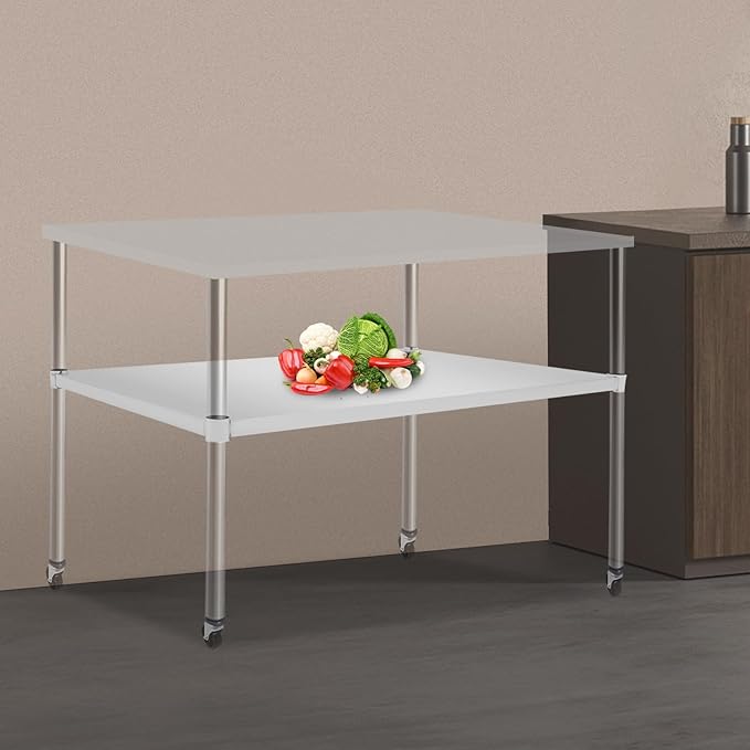 Eapmic Undershelf for Work Tables Adjustable Lower Shelf Stainless Steel Bottom Shelf Add for Commercial Prep Table Restaurant Kitchen Bakery Garage Workshop Use (45.28x27.95in)