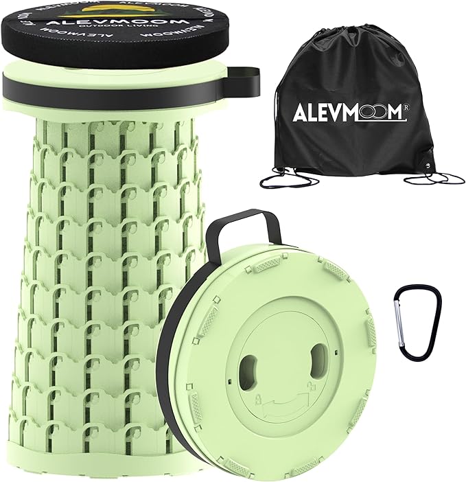 ALEVMOOM Upgraded Collapsible Stool with Cushion &amp Bag 18 H Portable Retractable Telescoping Folding Stool for Adults Lightweight But Sturdy Capacity 600 lbs for Camping Fishing Hiking Travel