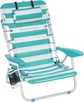 SONGMICS Portable Backpack Beach Chair 331 lb Capacity 4 Angles Adjustable Backrest 2 Side Pockets Towel Bar Green and White UGCB62JW