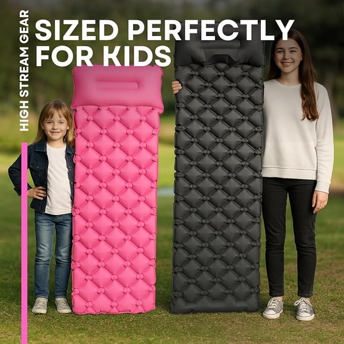 Kids Sleeping Pad for Camping and Sleepovers with Pillow Inflatable Camping Mattress for Backpacking &amp Travel Thick Toddler Cot Mat Fast Inflating Camping Sleeping Pads for Kids