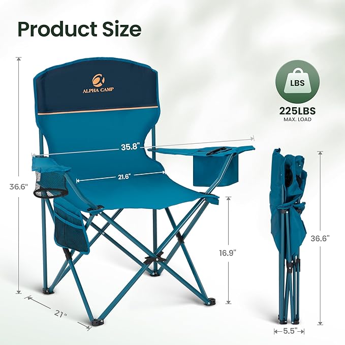 HIGH POINT SPORTS 2 Pack Portable Camping Chair for Adults Folding Outdoor Camp Chair Lightweight Lawn Chairs Folding Collapsible Chair for Camping Tailgates Beach Blue Support 250 lbs