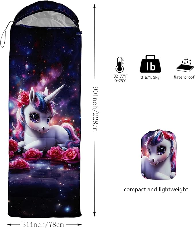 AILONEN Kawaii Panda Sleeping BagsLightweight &amp Waterproof3 Season Warm &amp Cool WeatherDreamy Purple Flower Animal Themed Sleeping Bags for BoysGirlsKidsAdults TravellingOutdoors